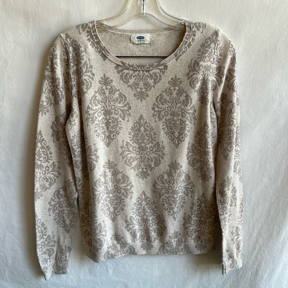 Old Navy cream print cotton sweater, size M
